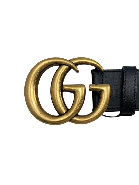 Gucci Belt GG Emblem Wide Leather Double Black Gold main image 8
